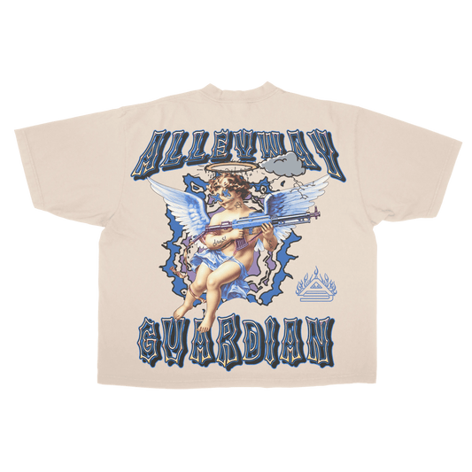 White streetwear tee with angel skull artwork for men