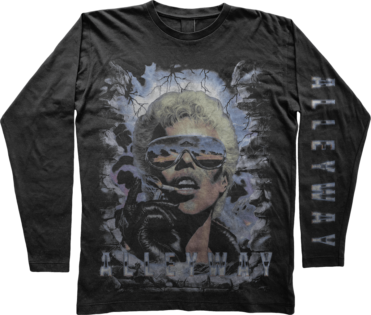 AWS UFO Comfort Colors Long Sleeve T-shirt featuring a streetwear design with retro graphics.