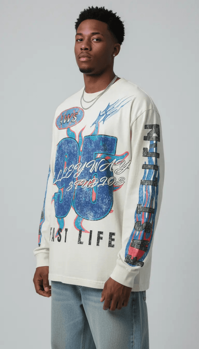 fast life - LA Apparel - Long Sleeve Off white - Alleyway StudiosGraphic tee932g5-S-Off8265-FRO-1_1