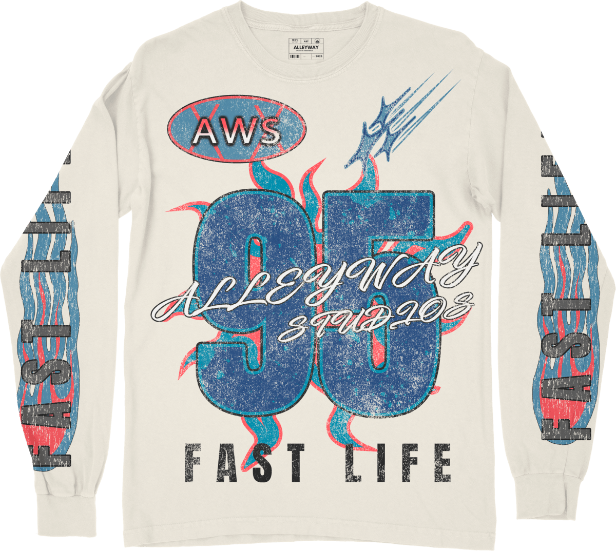 fast life- LA Apparel - Long Sleeve Off white with graphic design and streetwear style.
