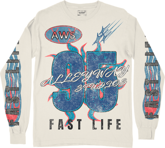 fast life- LA Apparel - Long Sleeve Off white with graphic design and streetwear style.