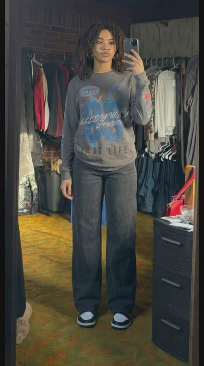 Fast Life - LA Apparel - Long Sleeve Vintage Black
